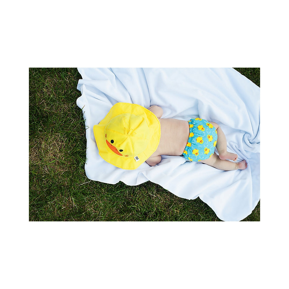 set baby costumino contenitivo + cappellino, anatroccolo - upf 50+ - 6-12 mesi