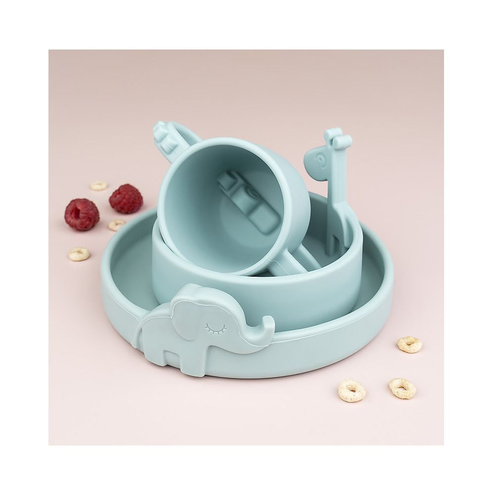 piatto anti-scivolo in silicone alimentare -peekaboo -elphee - celeste