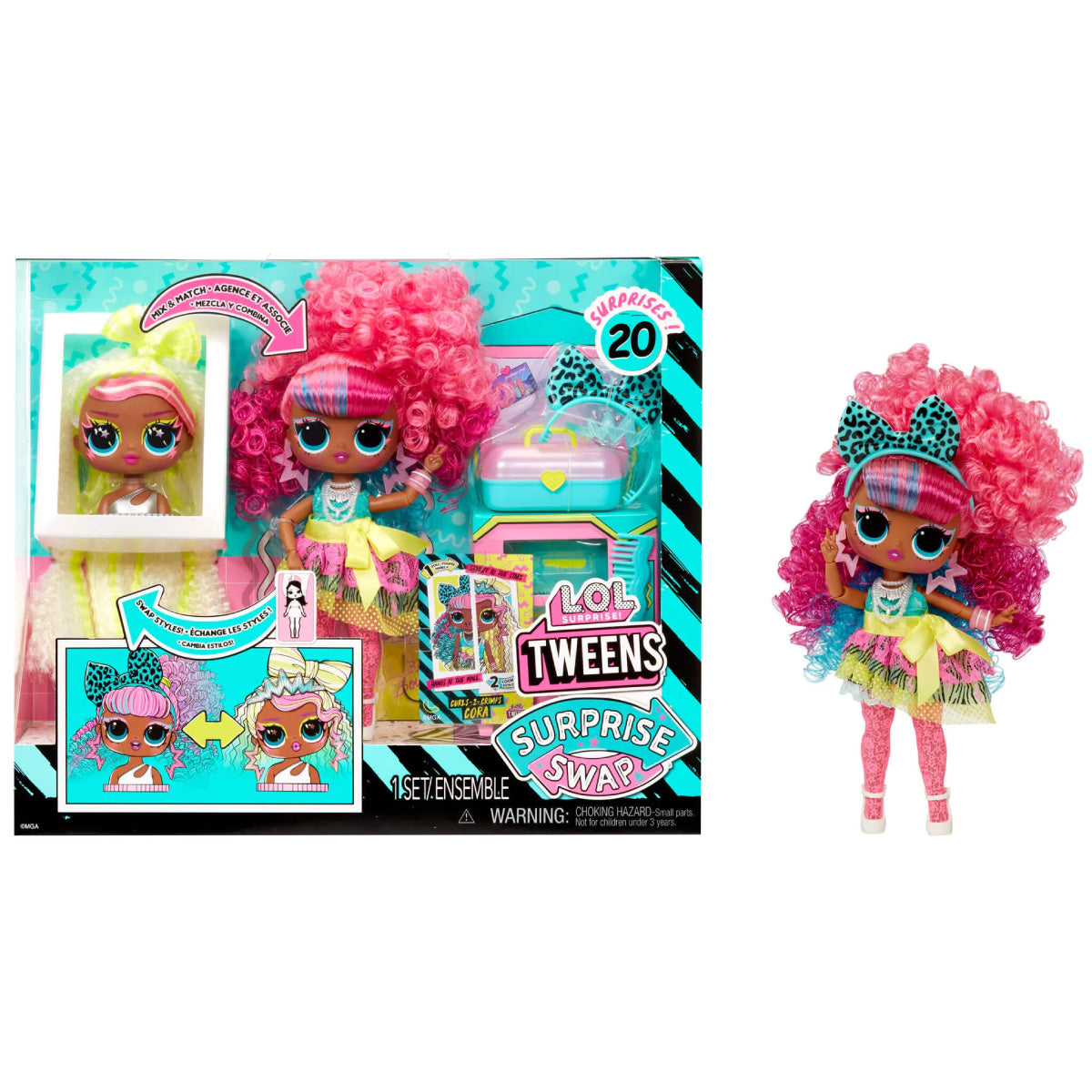 lol surprise tweens - surprise swap - curls-2-crimps cora - fashion doll