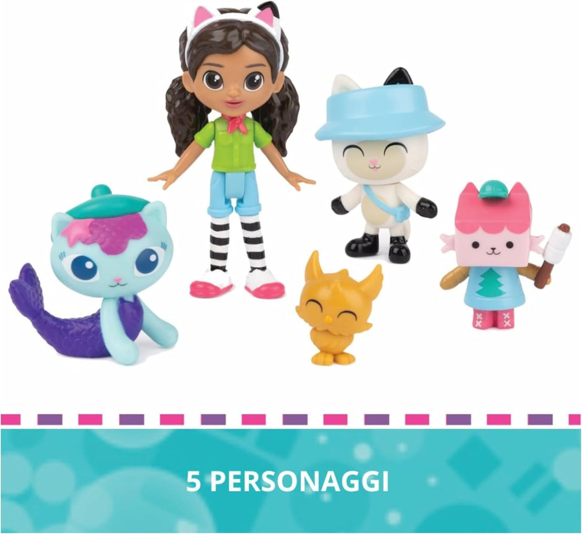 gabby's dollhouse - pack da 5 personaggi in campeggio