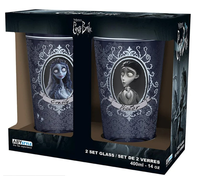 corpse bride - victor & emily - set 2 premium large glass